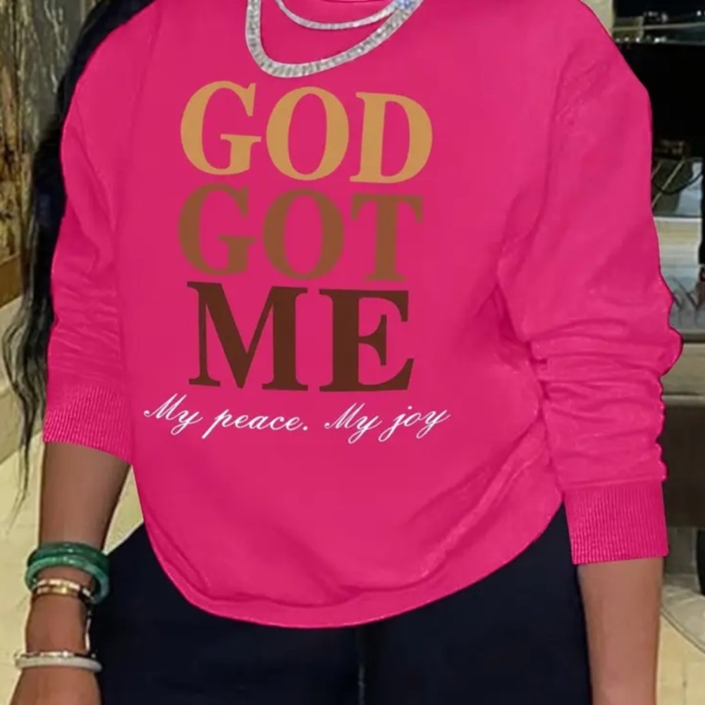 Callie Lives God Got Me: Fuchsia Pink Long Sleeve Sweatshirt Brown & Tan Text